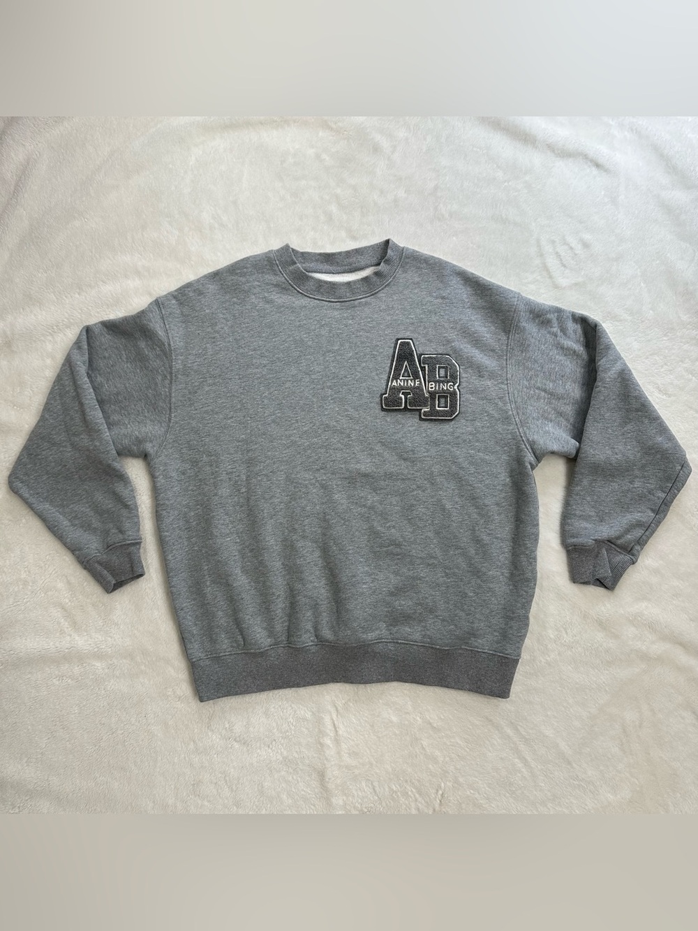 ANINE BING Miles Oversized Letterman Sweatshirt Grey M